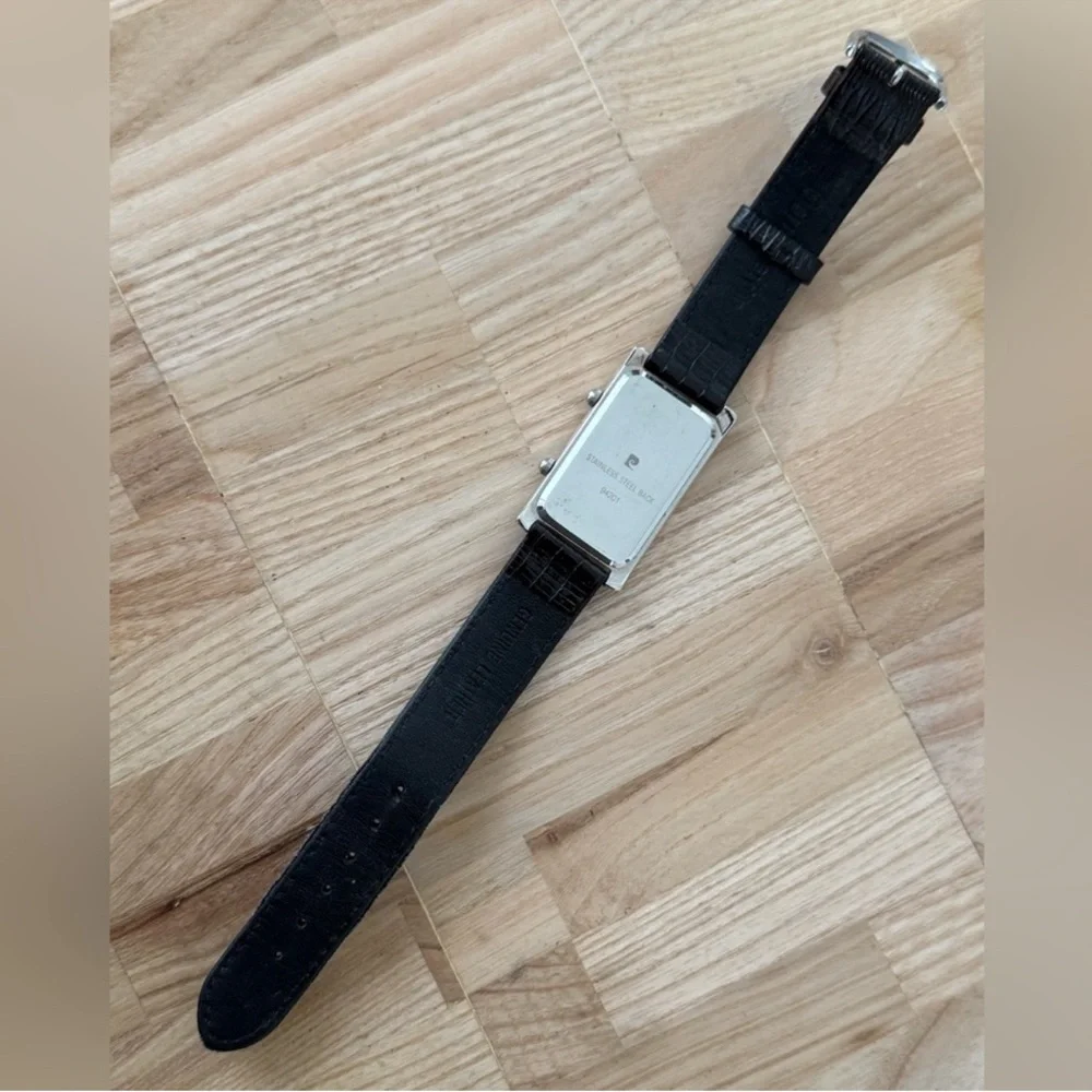 Pierre Cardin Rare Dual Dial Watch Curvex Crystal White Dial Black Leather Strap